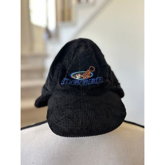 Vintage 90s Tigger Disney Winnie the Pooh Black Corduroy Ear Flap Baseball Cap - Picture 1 of 7